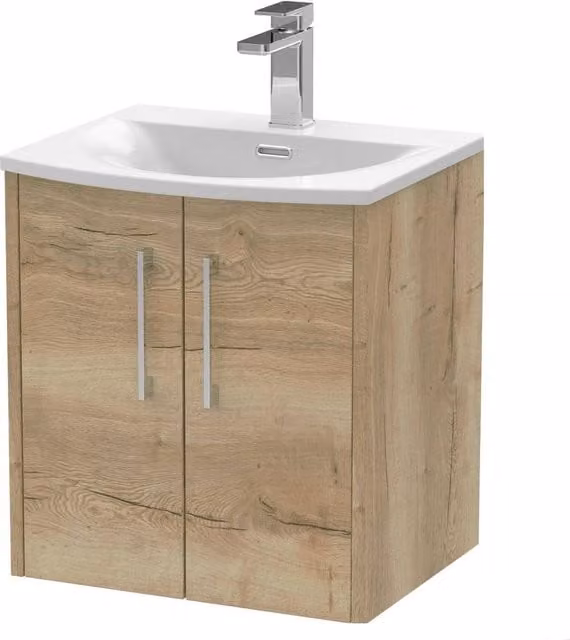 Balterley Winshill 2 Door Wall Hung Vanity Basin Unit, Light Oak, Brown, Width: 50 cm