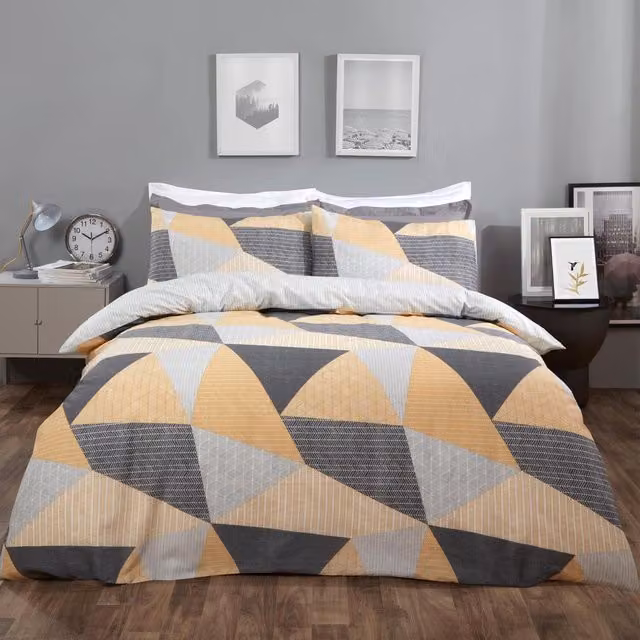 Dreamscene Reversible Textured Geometric Duvet Cover Set with Pillowcases, Yellow, Single, 90 x 200 cm