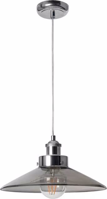 Litecraft Conical Pendant Light with Smoke Grey Glass Shade and Silver Metal Finish