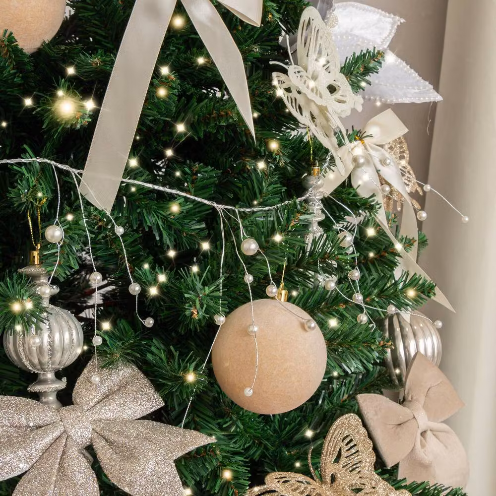 Melody Maison Silver and White Wire and Pearl Christmas Garland Decoration – 3