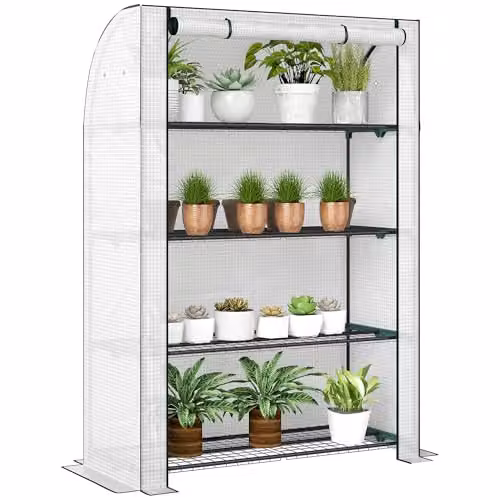 Outsunny 4 Tier Mini Greenhouse with PE Cover, White, H 170 x W 120 x D 50 cm