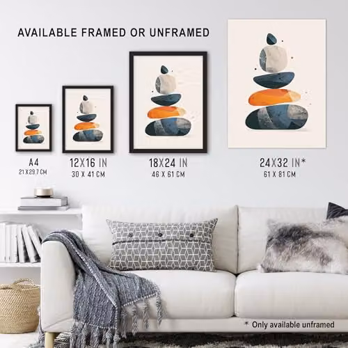 Artery8 Boho Stylised Vertical Stacked Rocks Cairn Wall Art Poster Print, Multicolour, 18 x 24 Inch – 3