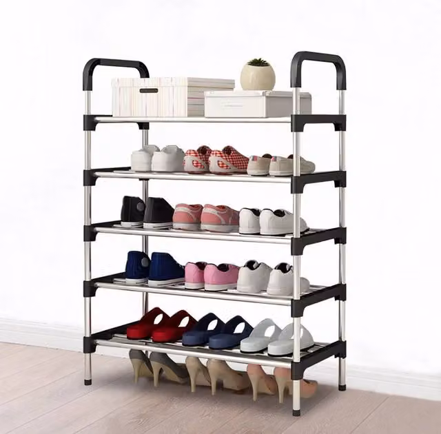 KORVIXA Black Metal 5-Tier Shoe Rack Display Stand