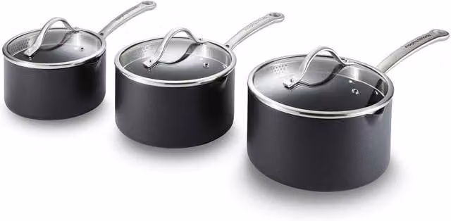 Morphy Richards Mastery 3 Piece Non-Stick Aluminium Pan Set with Lids in Black