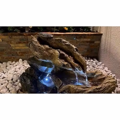 Tranquility Bubbling Brook Solar Powered Tabletop Cascade Water Feature in Natural Brown Resin – 3