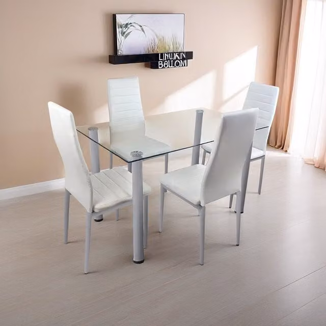 Kosy Koala Modern White Glass Rectangular Dining Table Set with 4 Chairs