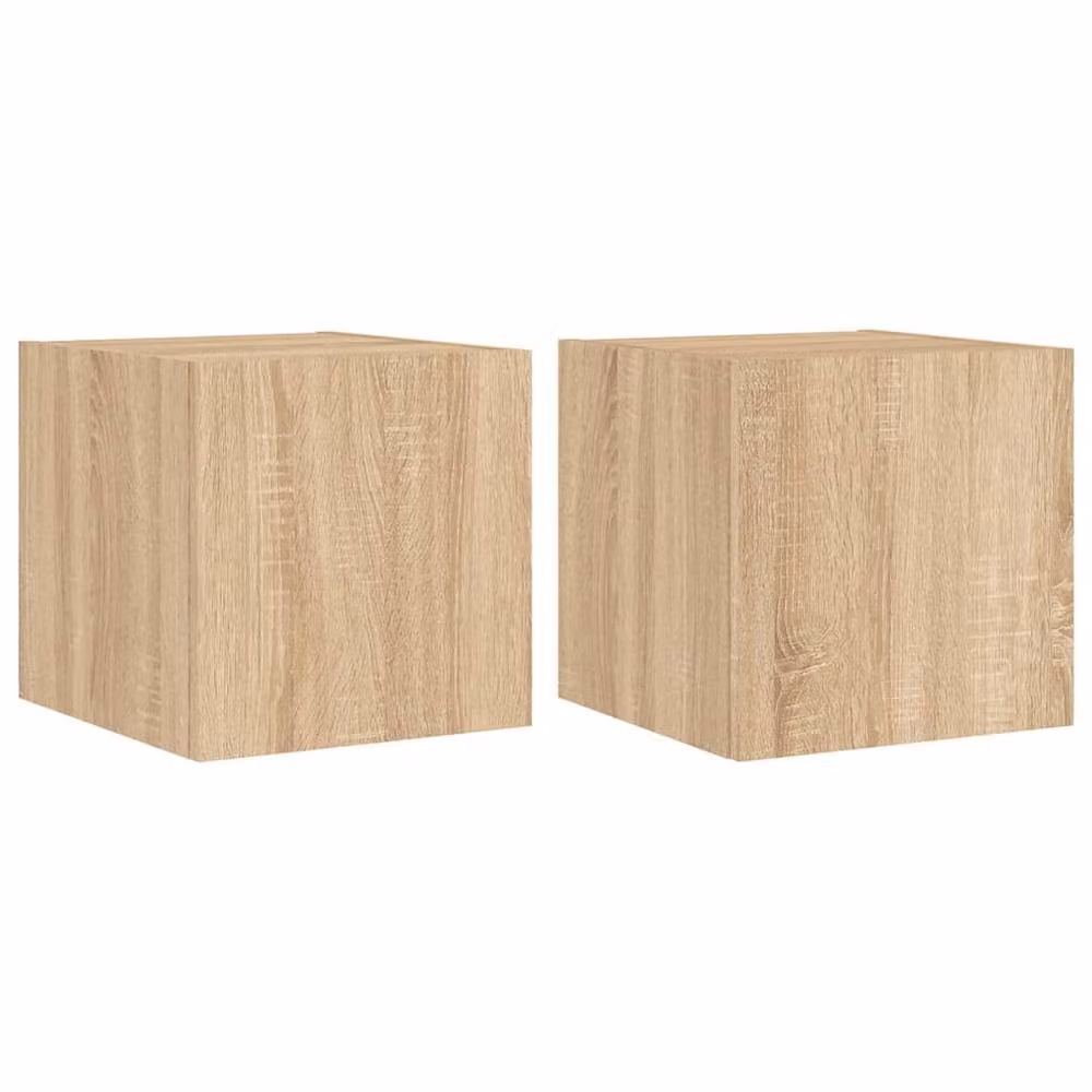 Berkfield Home Set of 2 TV Wall Cabinets with LED Lights in Sonoma Oak and Light Tan, W/D/H: 30.5 x 35 x 30 cm – 2