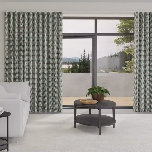 Orla Kiely Early Bird Made to Measure Wave Blackout Cotton Curtains in Grey and Green Floral Design