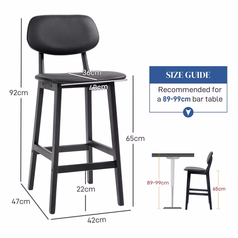STILVORA Set of 2 Modern Black Synthetic Leather Bar Stools with Wooden Structure – 4
