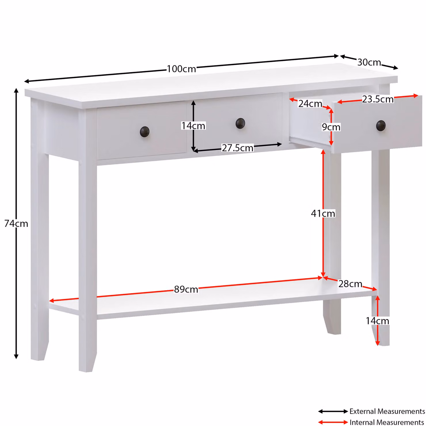 Vida Designs Windsor Wooden Console Table with Drawers in White – 2
