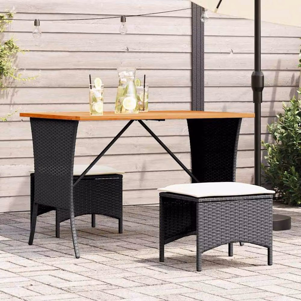 Berkfield Home Garden Table with Black Poly Rattan and Acacia Wood Top, W: 105 cm, D: 75 cm, H: 72 cm – 2