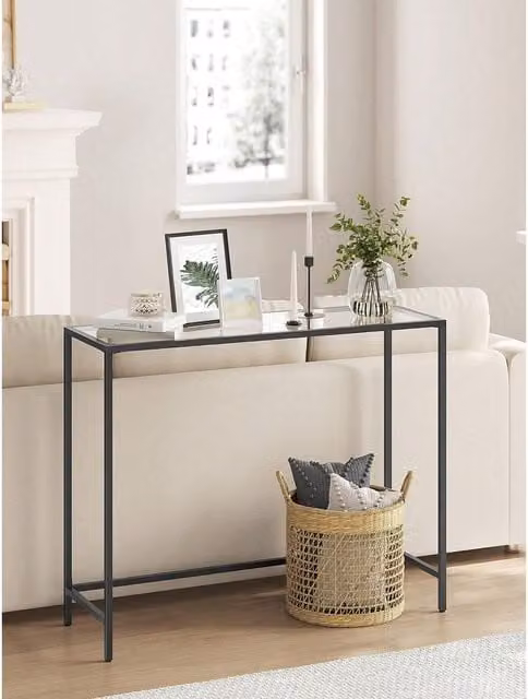 VASAGLE Minimalist Black Console Table with Glass Top