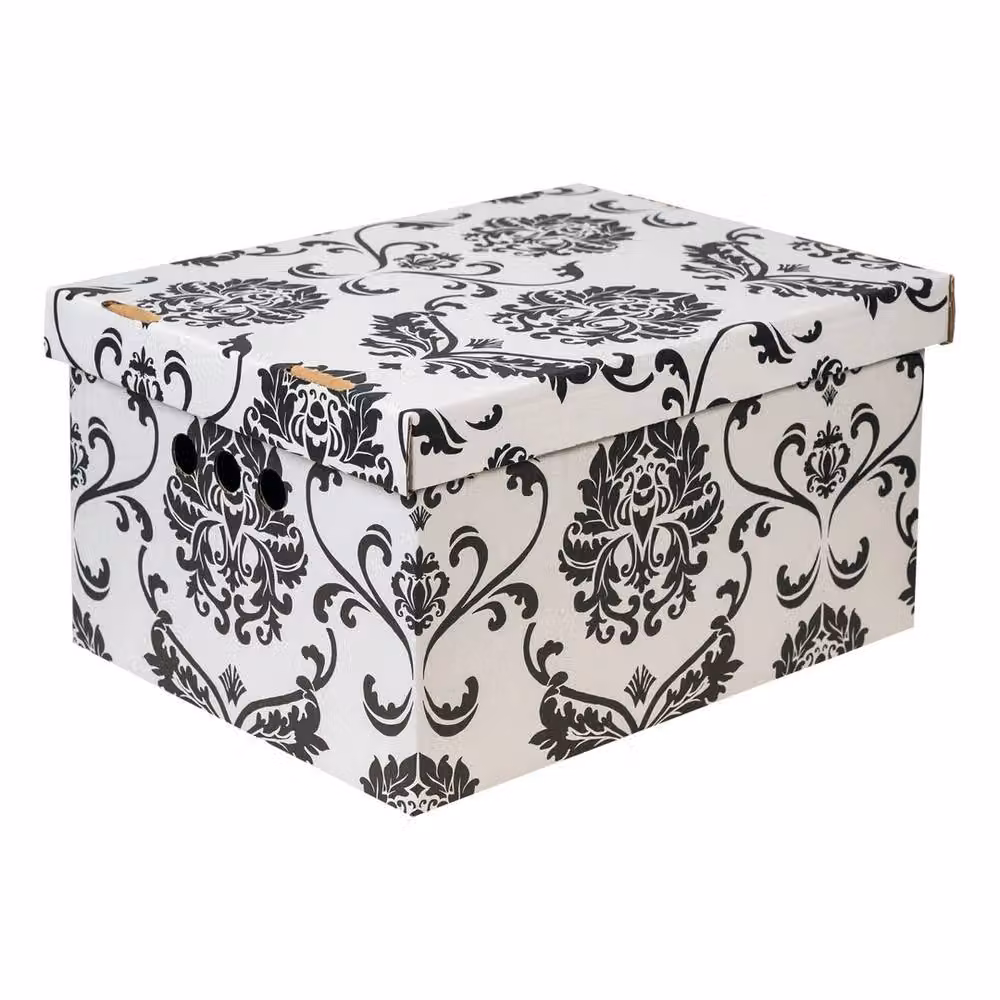 NESTLUNE 2-Piece Decorative Cardboard Storage Boxes with Lids in White and Multicolour for Home or Office – 3