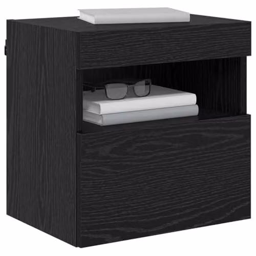 vidaXL Set of 2 Modern Wall-Mounted TV Cabinets in Black and Multicolour Engineered Wood with Integrated Lighting and Internal Shelves