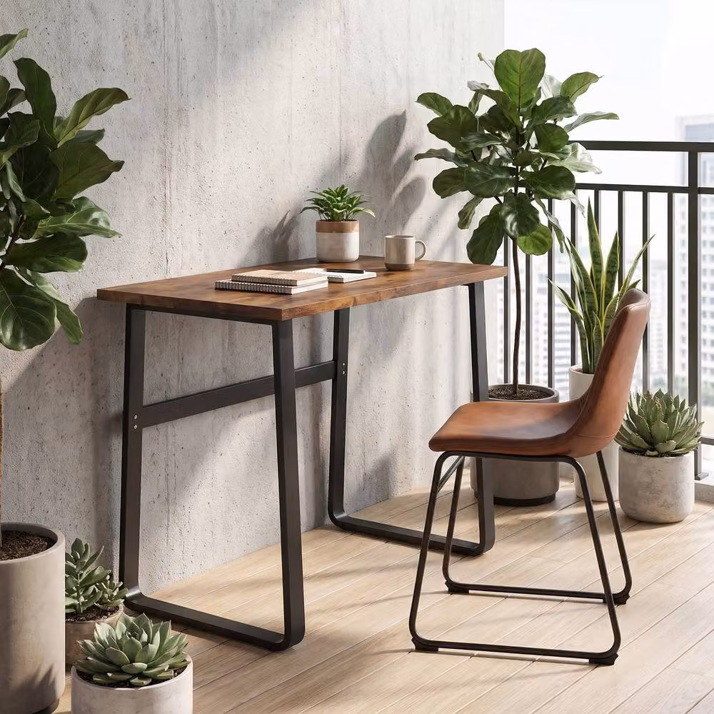 Rolipo Industrial Writing Desk in Brown with Metal Legs, W: 100 cm, D: 58 cm – 8