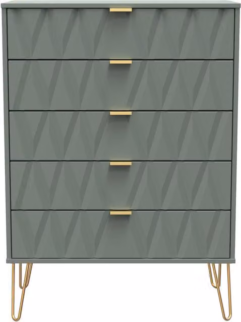 Ready Assembled 2 U Dallas 5 Drawer Chest in Green and Gold