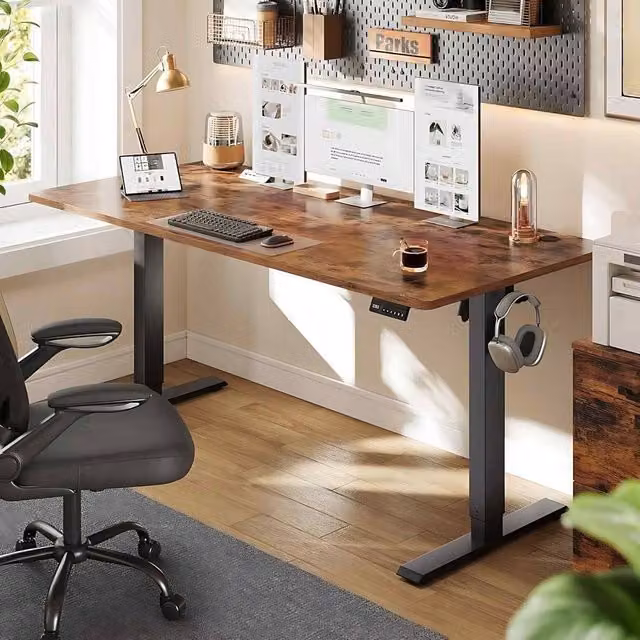 The Bazaarist Electric Height Adjustable Standing Desk in Brown Wood Finish – 1