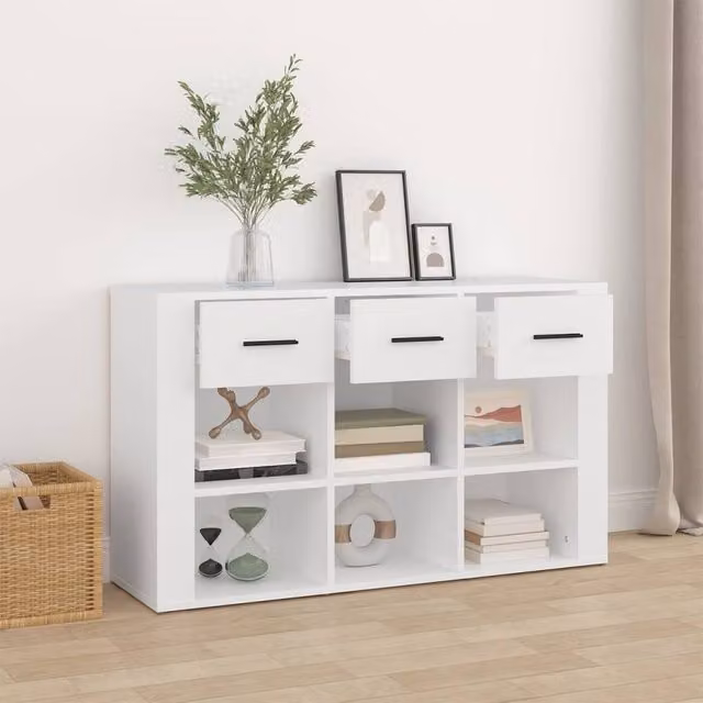Berkfield Home Modern White Sideboard in MDF, W/D/H: 100 x 30 x 59.5 cm
