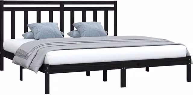 Berkfield Home Beautiful Bed Frame in Black Solid Pine Wood, W/D/H: 200 x 200 x 205.5 cm – 1