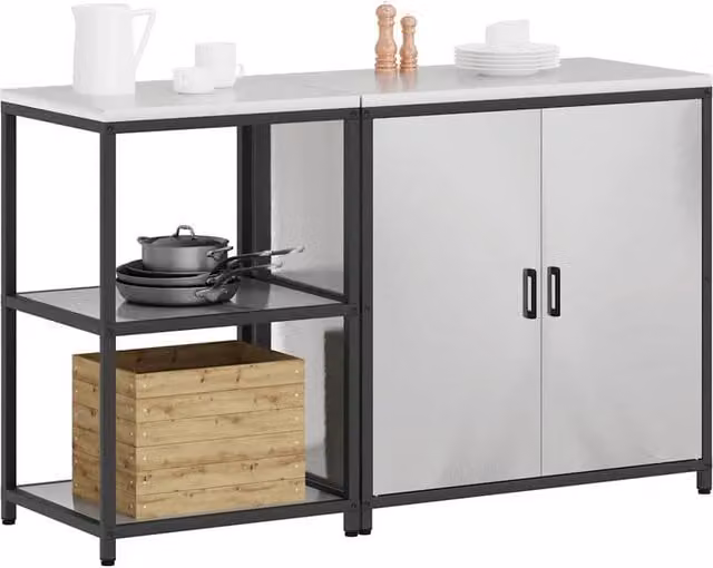 Berkfield Home Modern Adjustable 2-Piece Stainless Steel Storage Shelving Unit in Silver