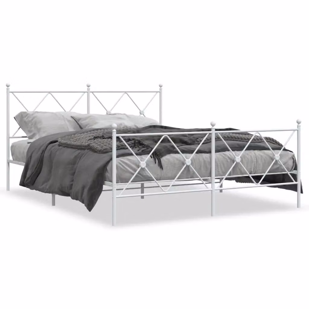 Berkfield Home Metal Bed Frame with Footboard in White, 150 x 200 cm – 2
