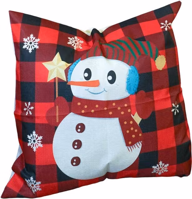 Netagon Red Snowman Design Christmas Themed Linen Cushion, W/D/H: 40 x 40 x 40 cm
