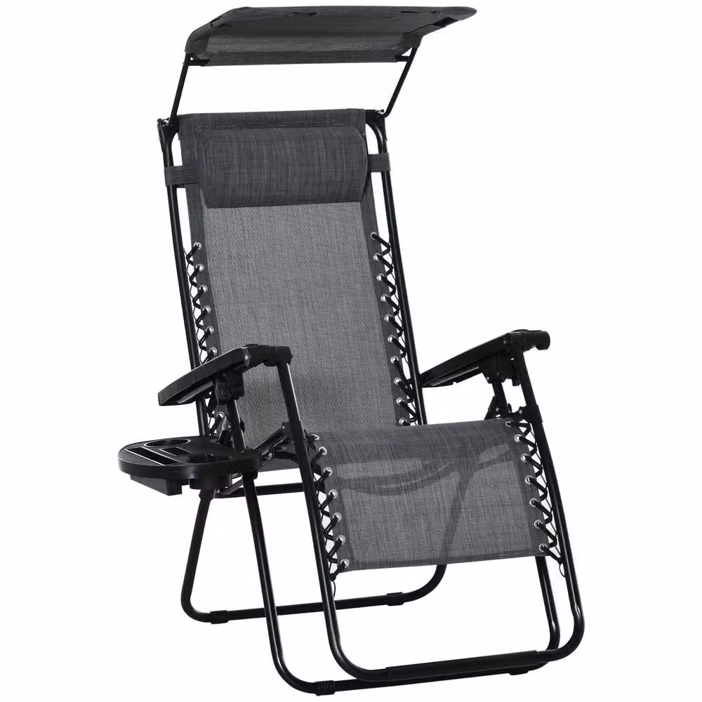 OUTSUNNY Zero Gravity Patio Lounge Chair with Adjustable Headrest, Sun Canopy and Cup Holders in Light Grey – 2