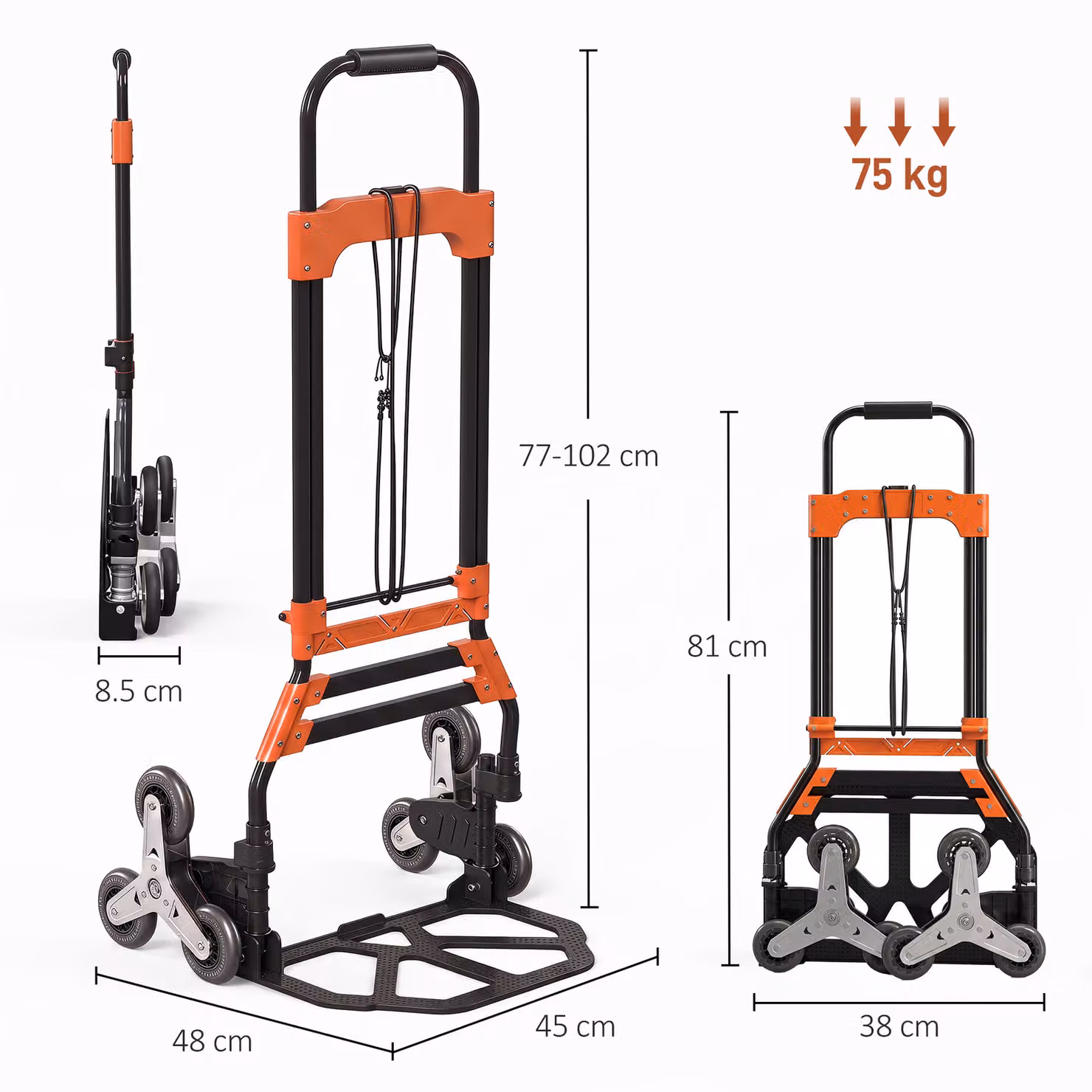 HOMCOM Heavy Duty Foldable Steel Trolley with Wheels, 75kg Capacity, Black and Orange – 3