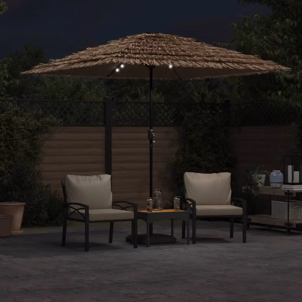 Berkfield Home Garden Parasol with LEDs and Steel Pole, Brown, W/D/H: 248 x 248 x 248 cm – 3