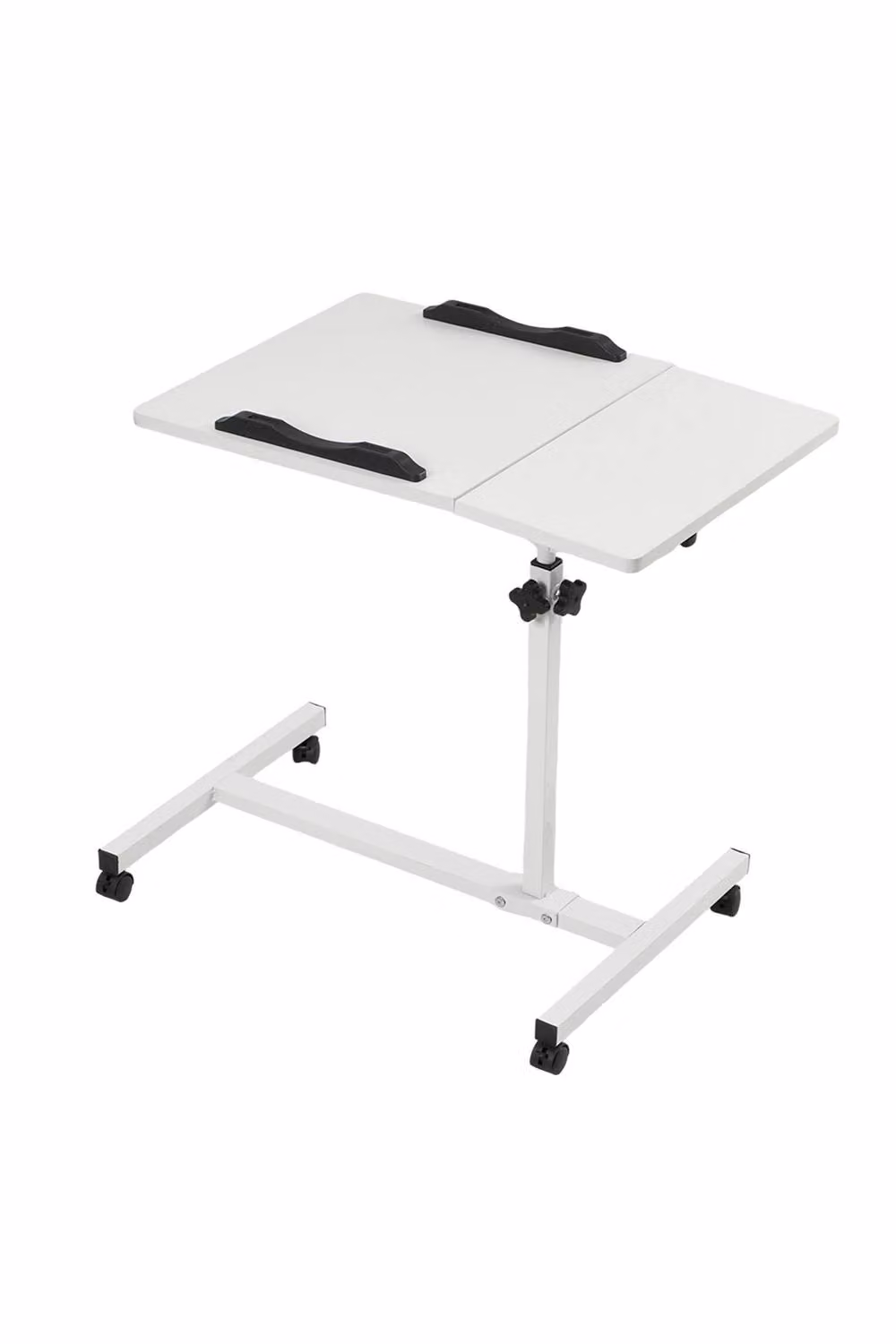 Living and Home Height Adjustable Overbed Computer Desk with Tilting Top and Castors in White – 3