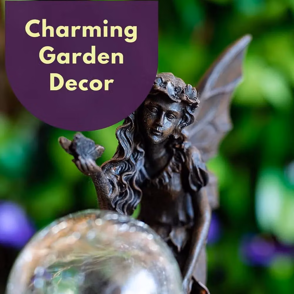 Marco Paul Multicolour Fairy with Crystal Ball Solar Garden Ornament, Height: 19 cm – 8