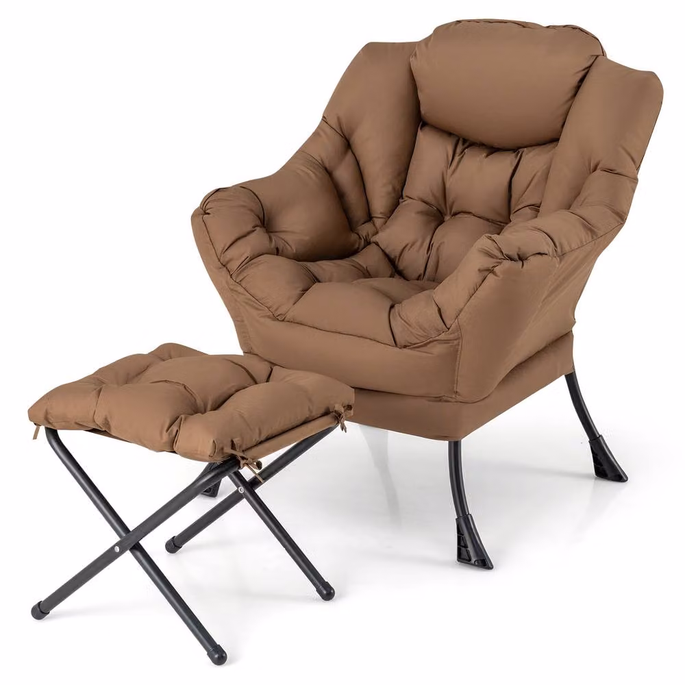 Costway Modern Leisure Reading Lounge Chair with Ottoman in Brown – 3