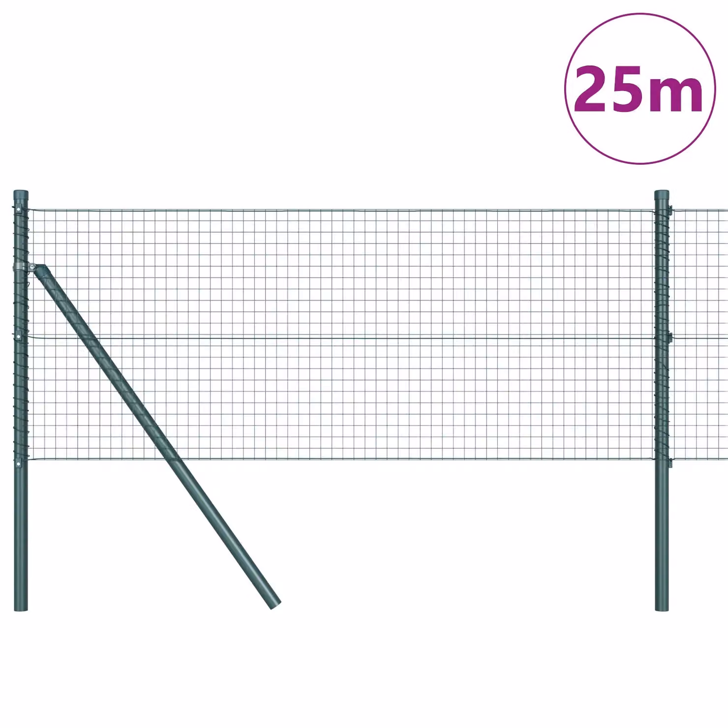 Berkfield Home Green Steel Welded Wire Fence with 13 Posts, W: 25 m, H: 0.8 m – 3