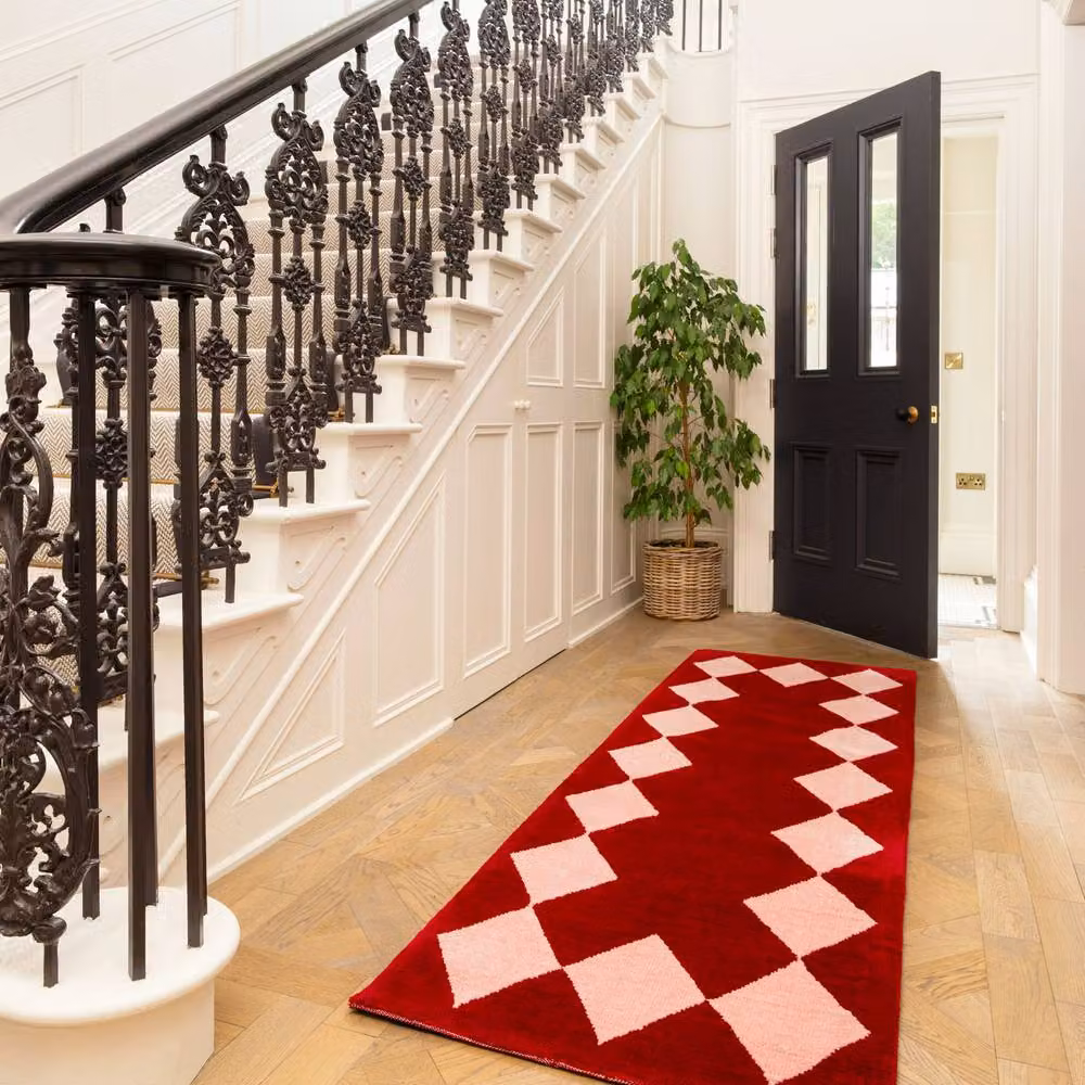 Kukoon Modern Harlequin Diamond Wool Area Rug in Red and Pink, W: 240 cm, D: 330 cm – 5