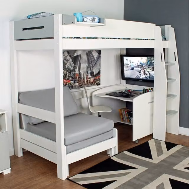 Kids Avenue Urban Grey High Sleeper Single Bed in White