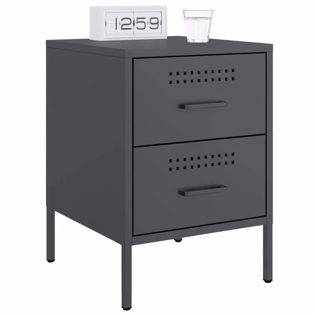 Berkfield Home Set of 2 Anthracite and Black Steel Bedside Cabinets, W/D/H: 36 x 39 x 50.5 cm – 3