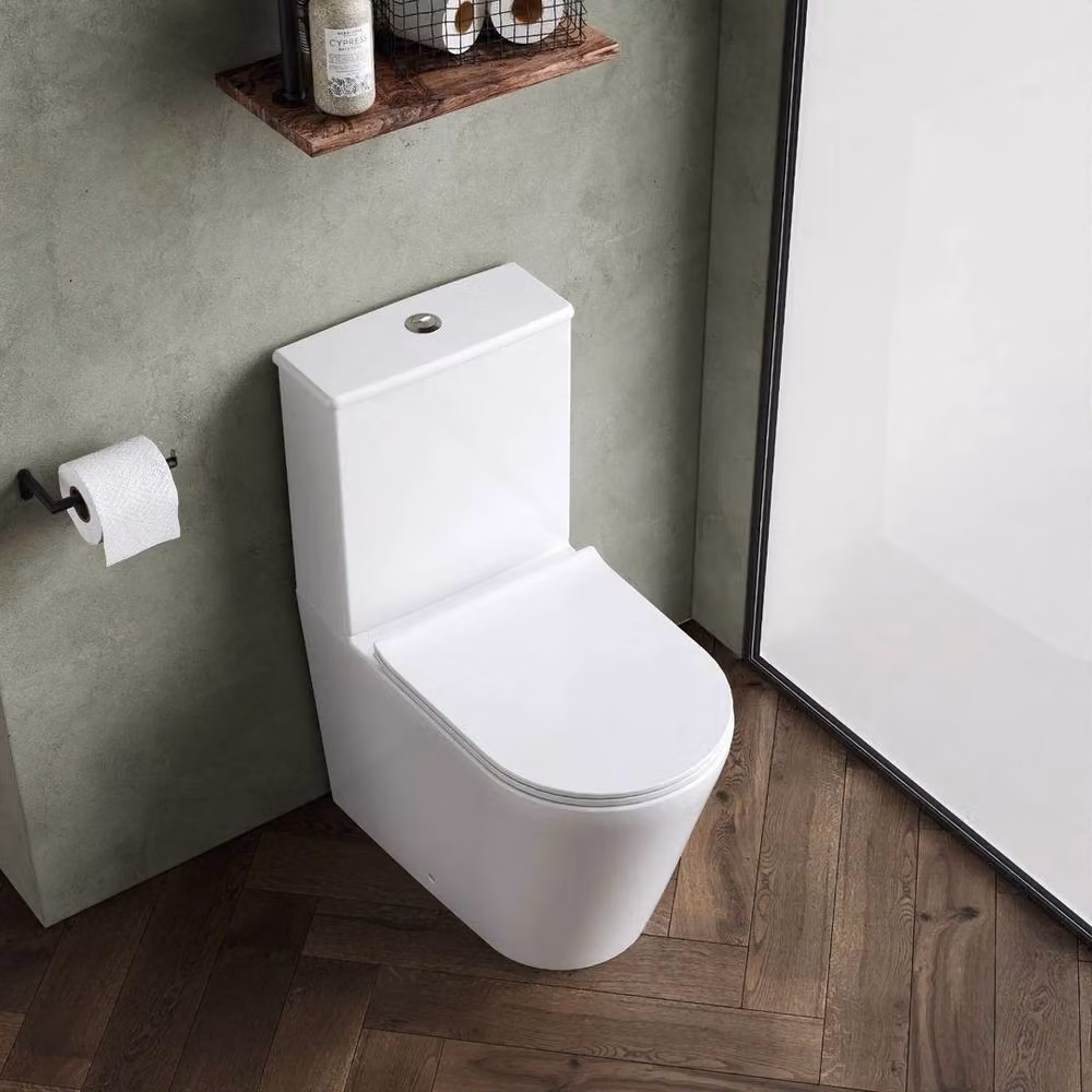 PAWNORA Freya Round Close Coupled Rimless Toilet in White with Soft Close Seat – 2