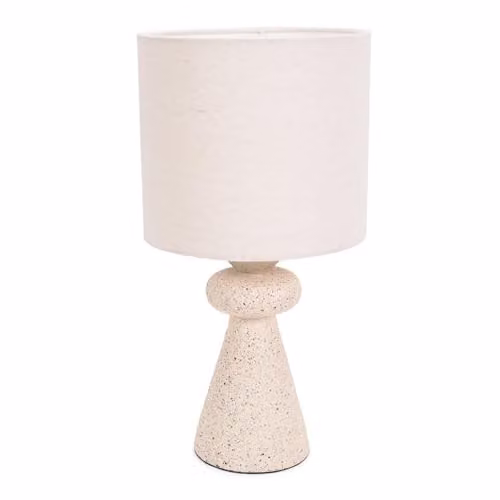 ValueLights Natural Cement Effect Bedside Table Lamp with Beige Drum Fabric Lampshade and LED Bulb