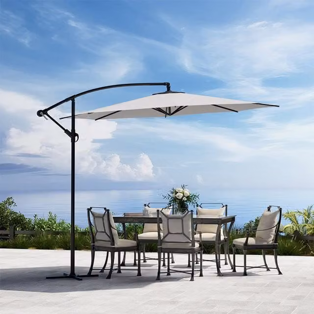 Komore 3m Cantilever Patio Parasol with Cross Base in Light Grey