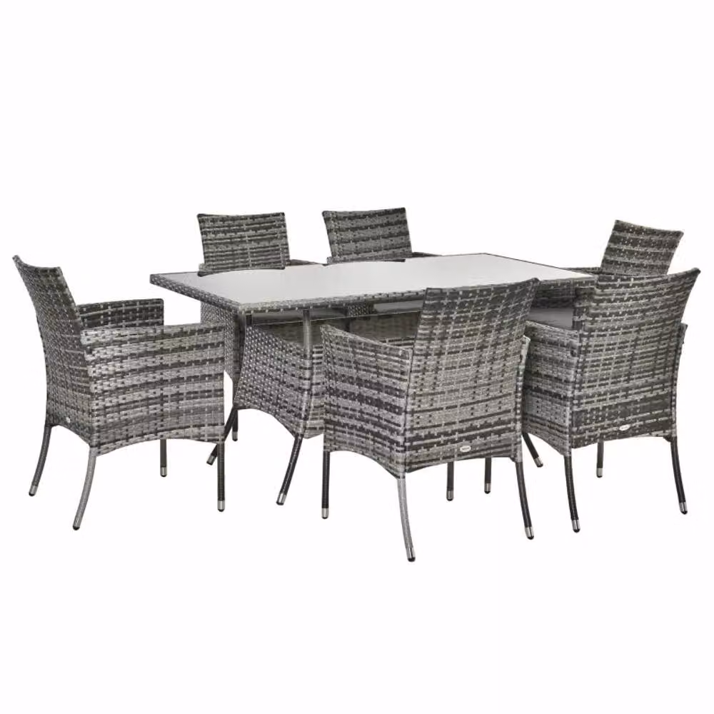 STILVORA 6-Seater Modern Dining Set with Grey Rattan and Metal Frame – 5