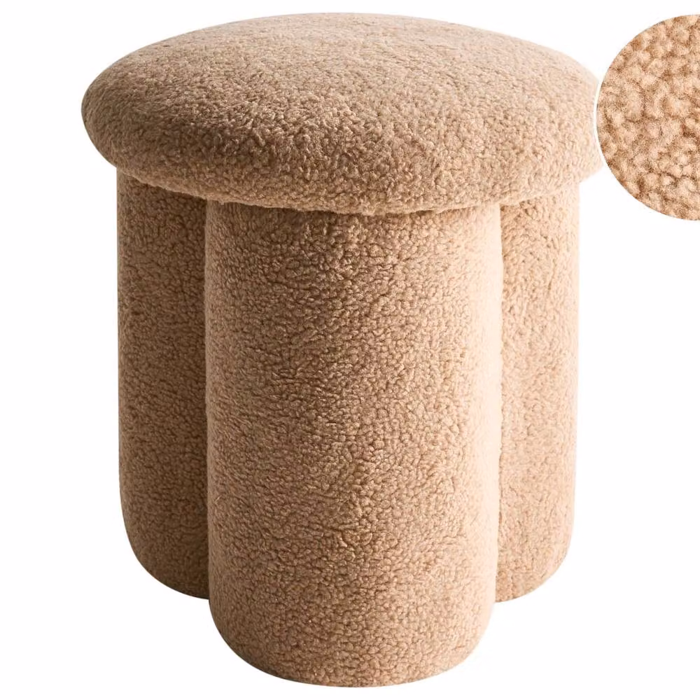 Wyld and Coco Beige Bouclé Cylindrical Round Pouffe Footstool W/D/H: 40 x 40 x 45 cm – 2