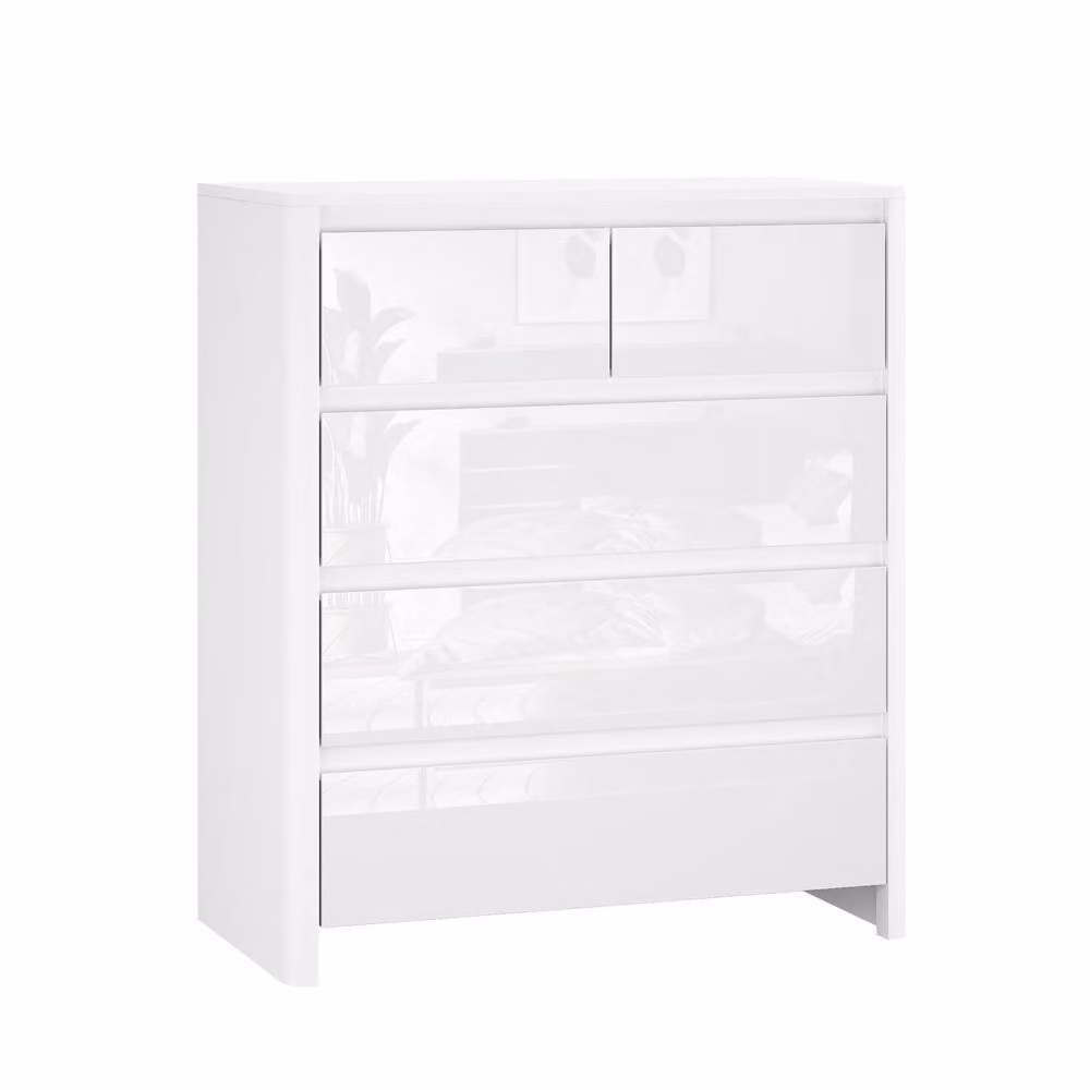 Home Source Ardenza High Gloss 5 Drawer Chest of Drawers in White – 2