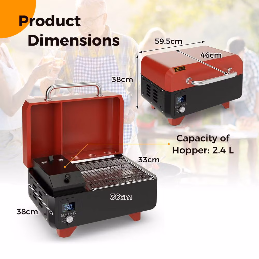 Costway 8-in-1 Digital Control Wood Pellet Smoker and Tabletop Grilling Stove, Red, W/D/H: 46 x 38 x 46 cm – 2