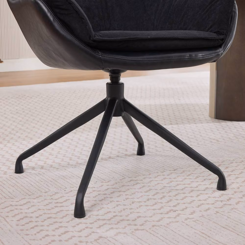 Matteo Black Faux Leather Swivel Office and Vanity Chair with Armrests – 4