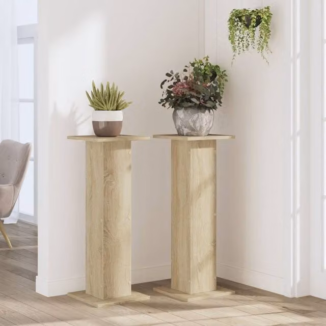 Berkfield Home Set of 2 Sonoma Oak Plant Stands in Beige, W/D/H: 30 x 30 x 80 cm