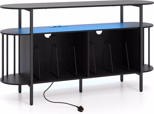 Gymax 3-Tier Black Metal Record Player Stand and Vinyl Cabinet with Integrated Lighting and Media Compartments – 1