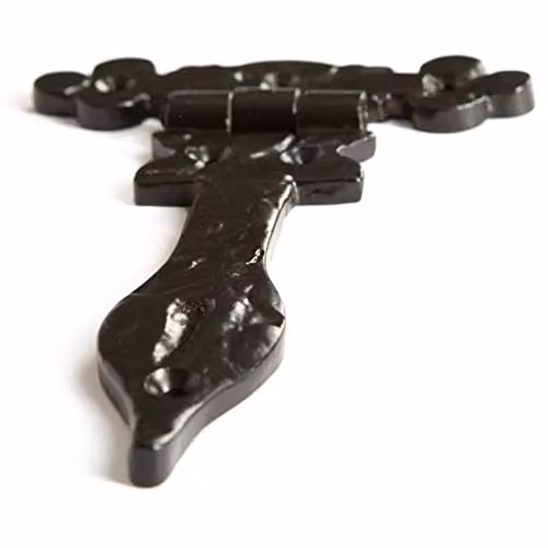 Hammer and Tongs Ornate Iron T-Hinge in Matt Black, Pack of 2 – 3