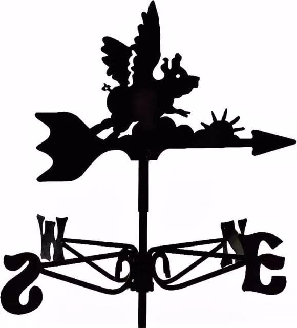 Espira Flying Pig Mini Weathervane in Black Steel