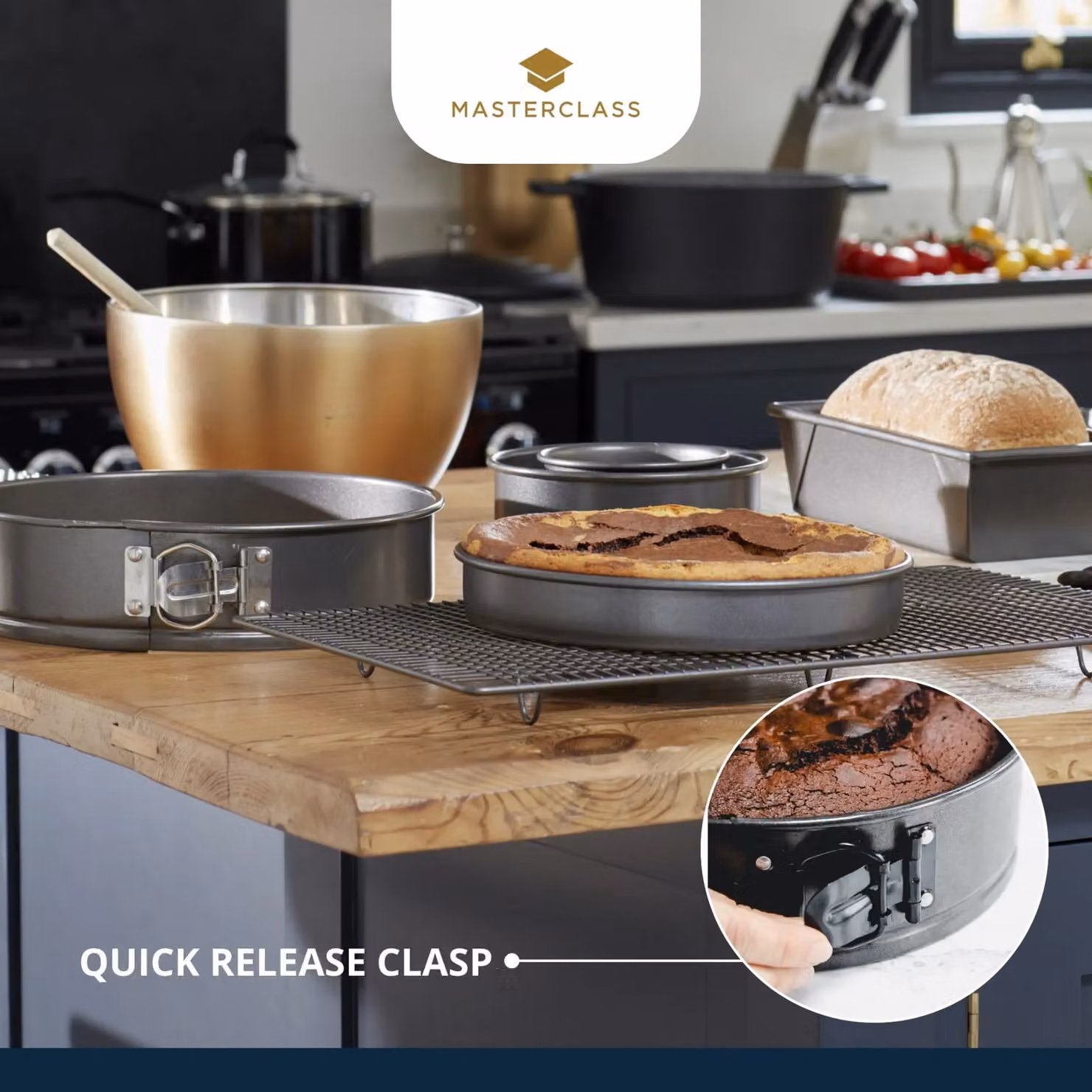 MasterClass Non-Stick Round Springform Loose Base Cake Tin, Diameter: 30 cm, Dark Grey – 6