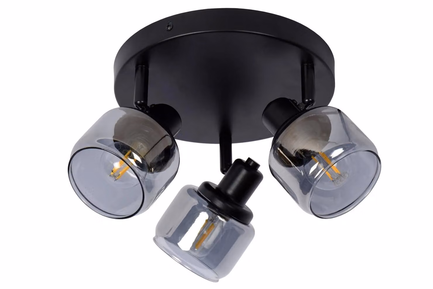 Lucide BJORN Dimmable and Adjustable Round Ceiling Spotlight in Black with 3 x E14 Glass Shades – 2